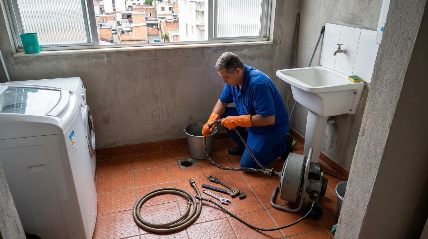 Desentupimento de ralo com equipamento em São José dos Pinhais‑PR