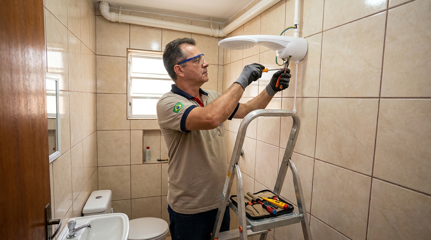 Instalação de chuveiro no banheiro em São José dos Pinhais‑PR